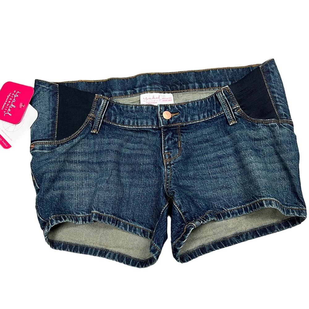 Isabel Maternity Medium Wash Side Panel Midi Jean Shorts - Size 2/26 - NWT